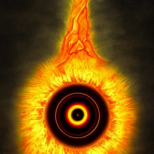 Image similar to a panopticon of the flaming eye of sauron, digital art, detailed