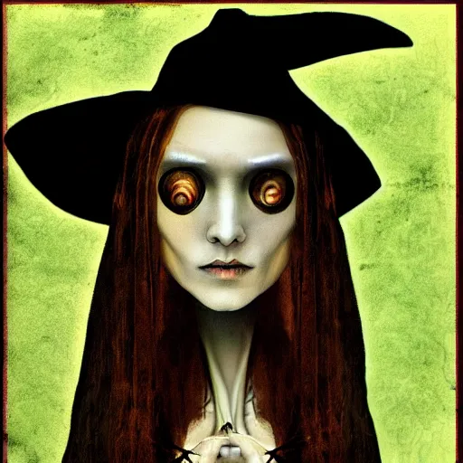 Image similar to a cyberpunk witch painted by leonardo da vinci, tim burton, digital art