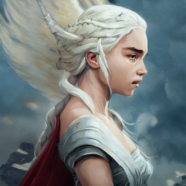 Image similar to Daenerys Targaryen as an airbender, portrait, elegant, intricate, digital painting, artstation, concept art, smooth, sharp focus, illustration, art by konstantin korovin and Daniel F. Gerhartz and john howe