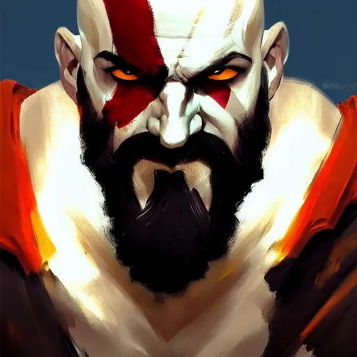 Prompt: Greg Manchess portrait painting of Kratos as Overwatch character, medium shot, asymmetrical, profile picture, Organic Painting, sunny day, Matte Painting, bold shapes, hard edges, street art, trending on artstation, by Huang Guangjian and Gil Elvgren and Sachin Teng