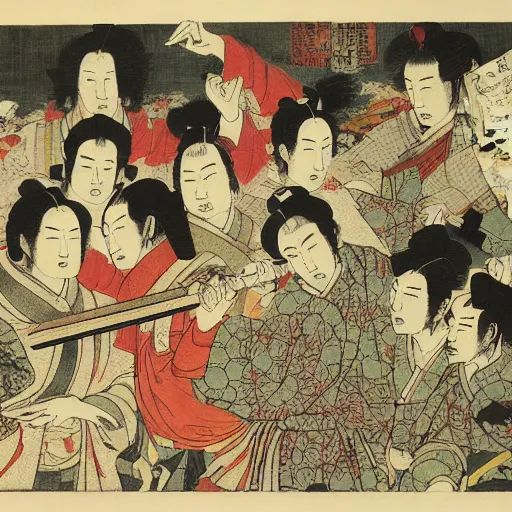 Prompt: Left 4 Dead 2 by Utagawa Kuniyoshi, woodblock print