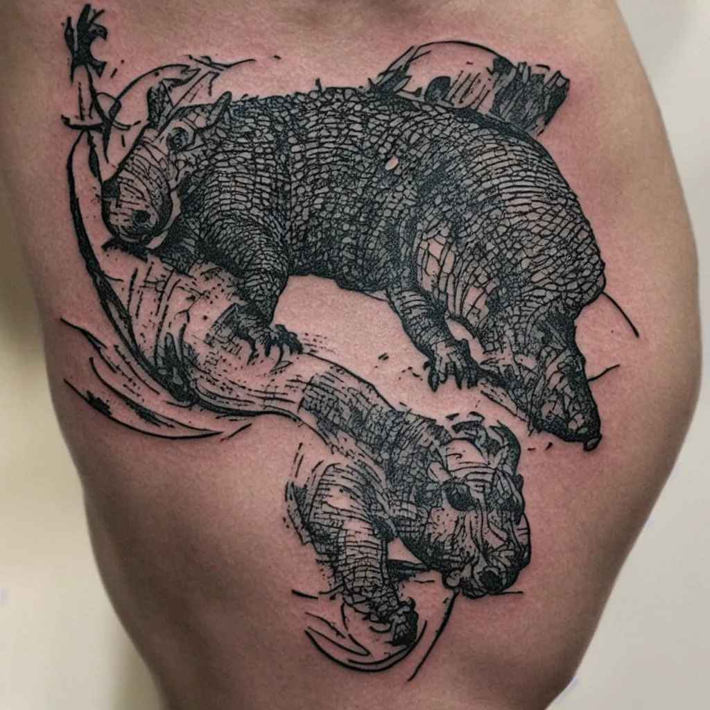 Image similar to A tatoo stencil of an armadillo using tattoo machine