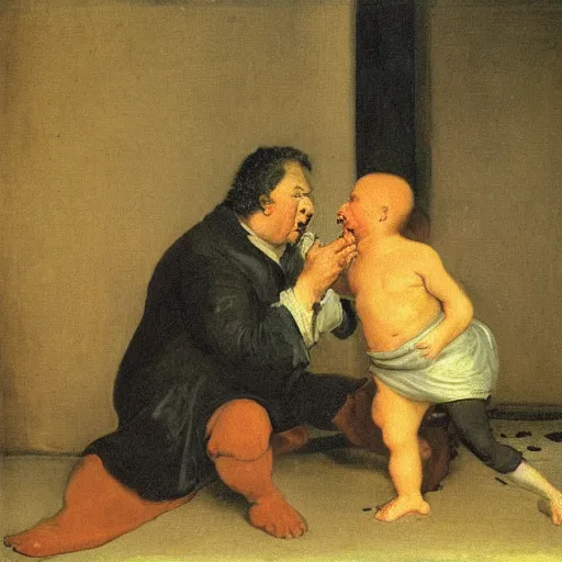Image similar to homer devours his son, goya painting
