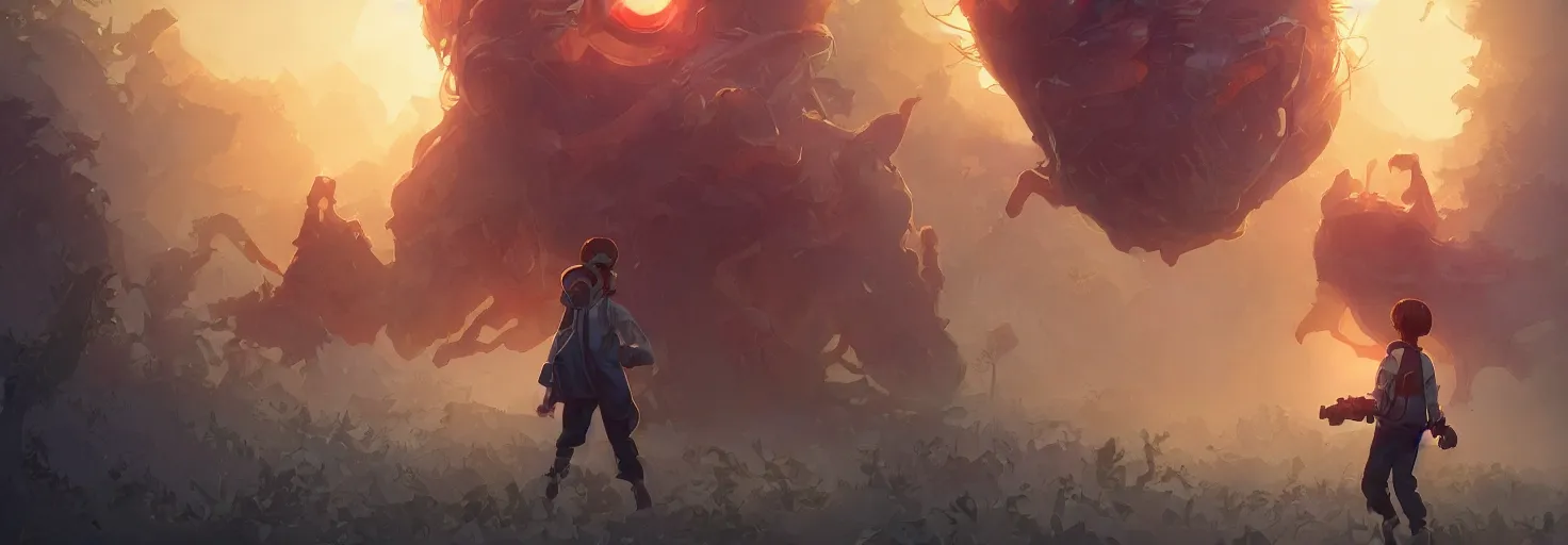 Image similar to hero world stranger things, behance hd by jesper ejsing, by rhads, makoto shinkai and lois van baarle, ilya kuvshinov, rossdraws global illumination, golden ratio, symmetrical beauty face