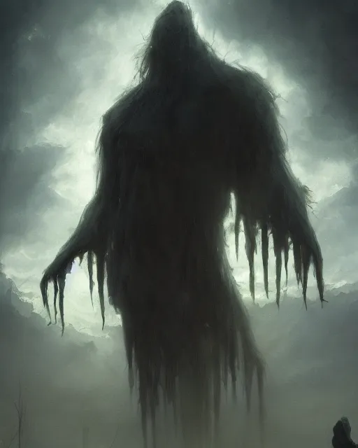 Image similar to a giant horrifying shadow spirit, fantasy horror painting by greg rutkowski and james gurney, trending on artstation, masterpiece, highly detailed, 8 k