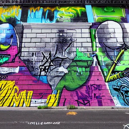 Image similar to aliens taking over a city, graffiti art