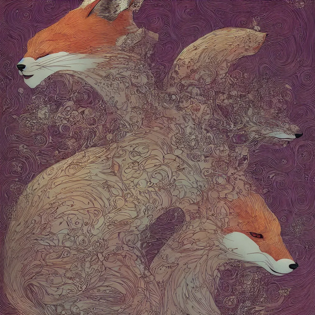 Image similar to one fox face by moebius and victo ngai