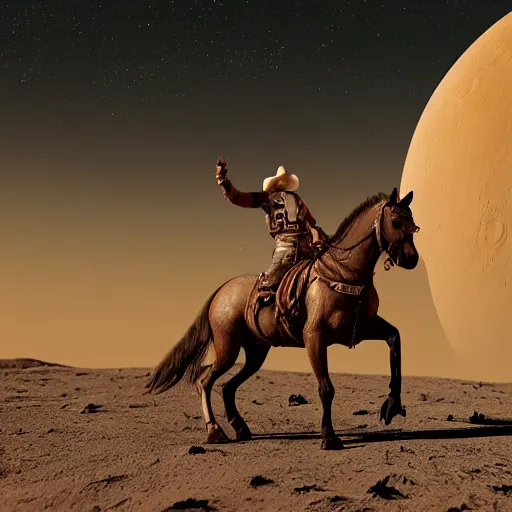 Prompt: cowboy riding a horse on the moon, planet earth visible in the sky, photorealistic, octane render, blender render, unreal engine