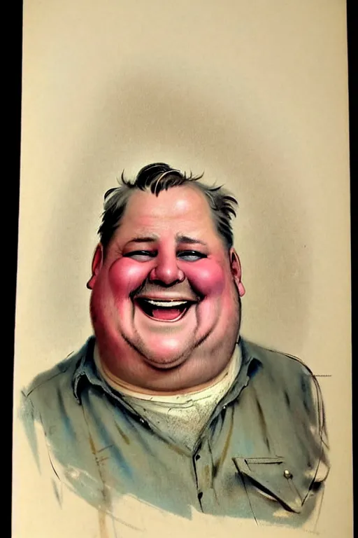 Prompt: ( ( ( ( ( 1 9 5 0 s retro happy smiling fat middle aged mechanic man face portrait. muted colors. ) ) ) ) ) by jean - baptiste monge!!!!!!!!!!!!!!!!!!!!!!!!!!!!!!