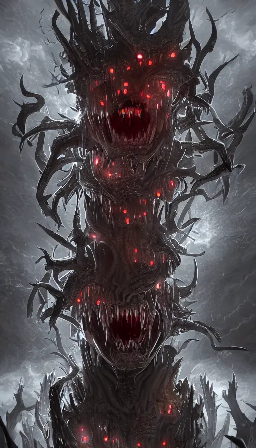 Image similar to a storm vortex made of many demonic eyes and teeth, by cgsociety