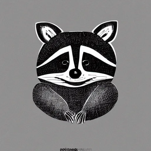 Prompt: raccoon, cute, block print, simple stylized, black ink on white paper