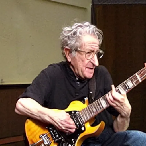 Prompt: Noam Chomsky playing an epic guitar solo