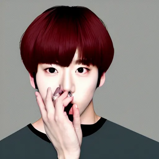 Image similar to Jin from BTS sending a kiss to the camera, digital art