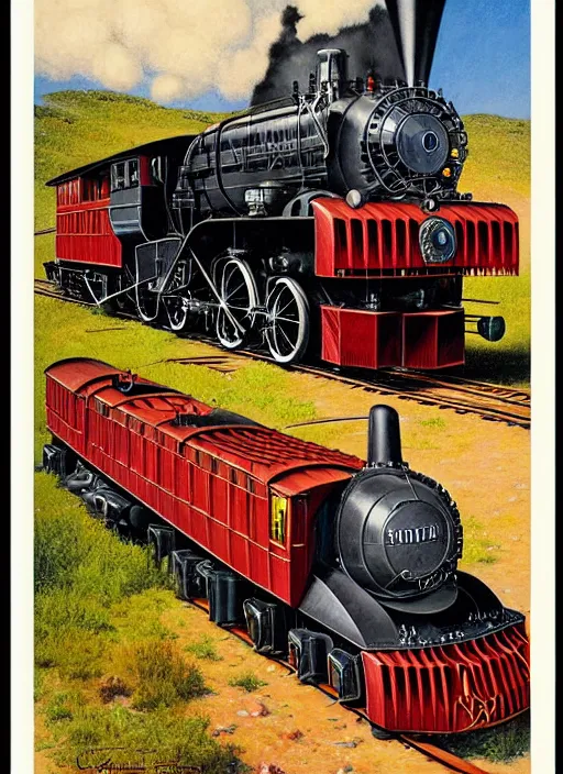 Prompt: old west steam locomotive train. portrait by jean giraud and anton otto fischer and john philip falter and will eisner and gil elvgren