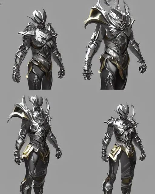 Image similar to fantasy armor, stylish, silver with gold trim, fantasy character art, flat shading, exaggerated proportions, trending on artstation