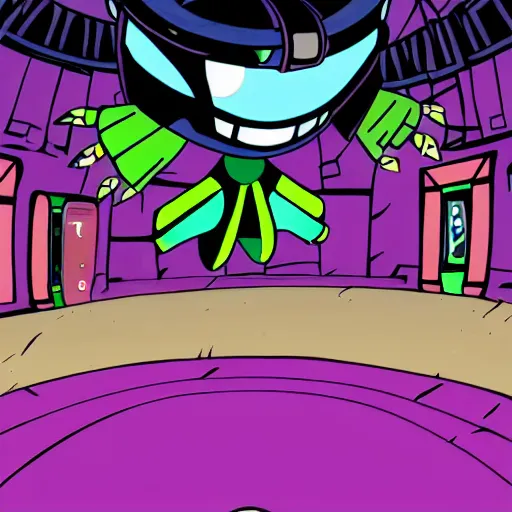 Image similar to invader Zim at a roller rink