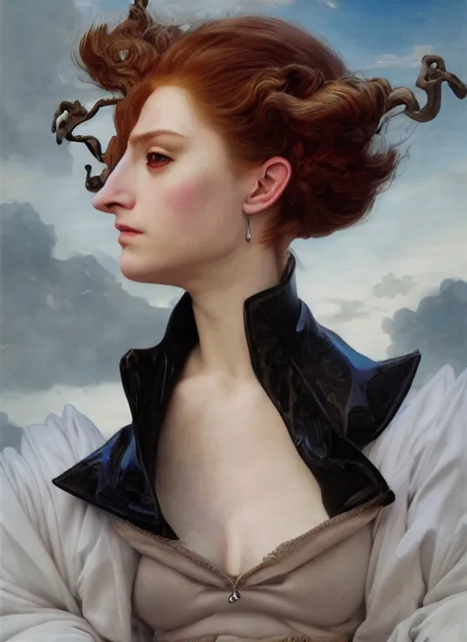 Prompt: royal demon half human, elegant, wearing a bomber jacket, armor, hyper realistic, white horns, extremely detailed, dnd character art portrait, fantasy art,, dramatic lighting, vivid colors, artstation, by edgar maxence and caravaggio and michael whelan and delacroix, lois van baarle and bouguereau