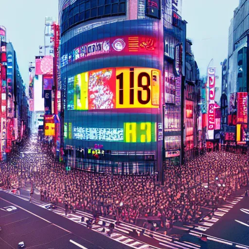 Prompt: shibuya crossing, psychedelic, spiral clock, octane render, 4K, HD