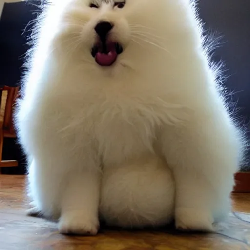 Image similar to Happy gigantic fluffy cute creature wants a hug.