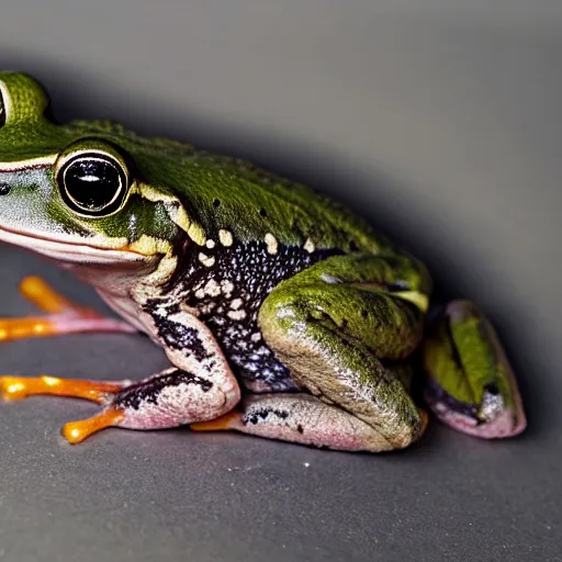 Prompt: photo of frog wearing a leather jacket