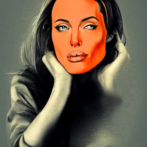 Image similar to an orange with the face of angelina jolie