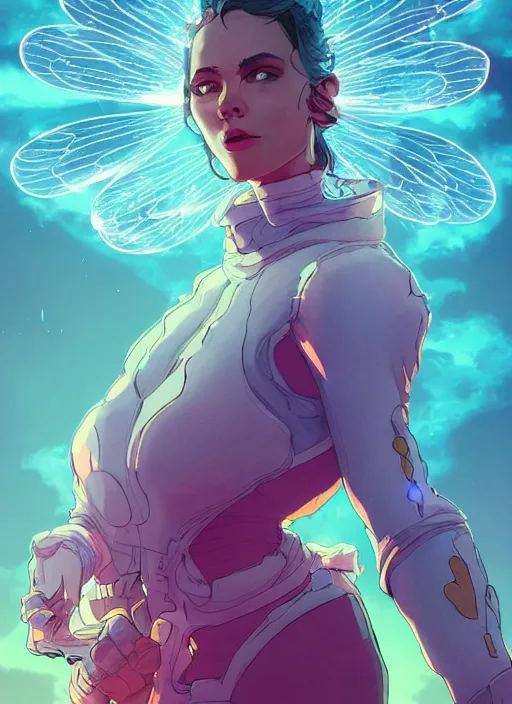 Image similar to portrait of bee melvnin, falling in love, glowing with heart aura. sharp focus, cinematic pose, cinematic lighting, unreal engine render. art by josan gonzales and moebius and deathburger.