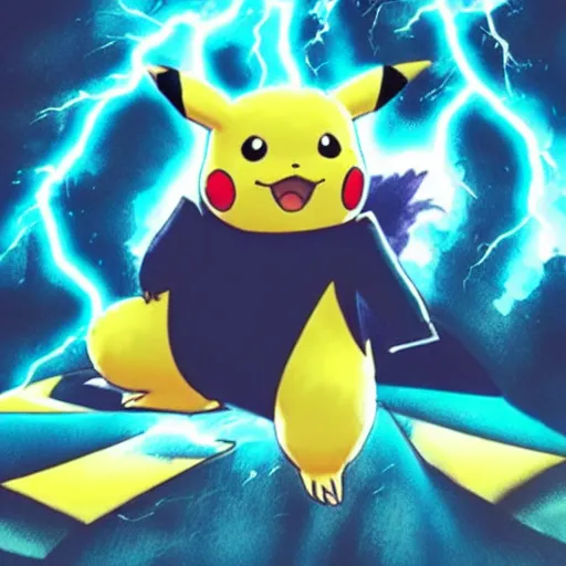 Prompt: pikachu but it's the size of godzilla and terrorizing a city, breathing lightning