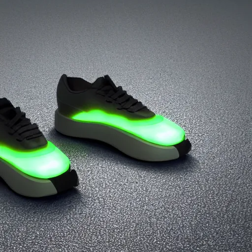 Image similar to high quality Octane render of bioluminescent trainers