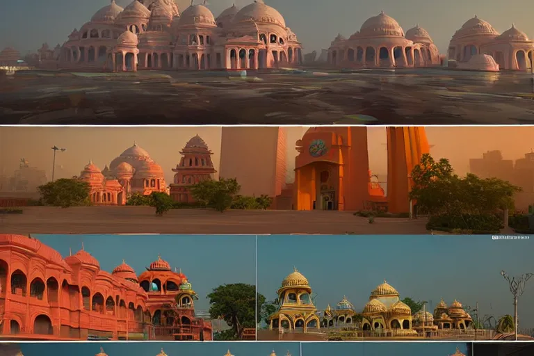 Image similar to gorgeous dreamscape! biomorphic new delhi, hanuman!! head building, kalighat, octane highly detailed cinematic, stephen shore & john j. park, soft morning light, wide shot, high angle, uhd 8 k, deep focus