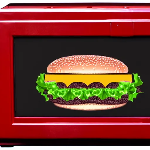 Prompt: a large safe with hamburgers and donald trump inside. detailed. hd.