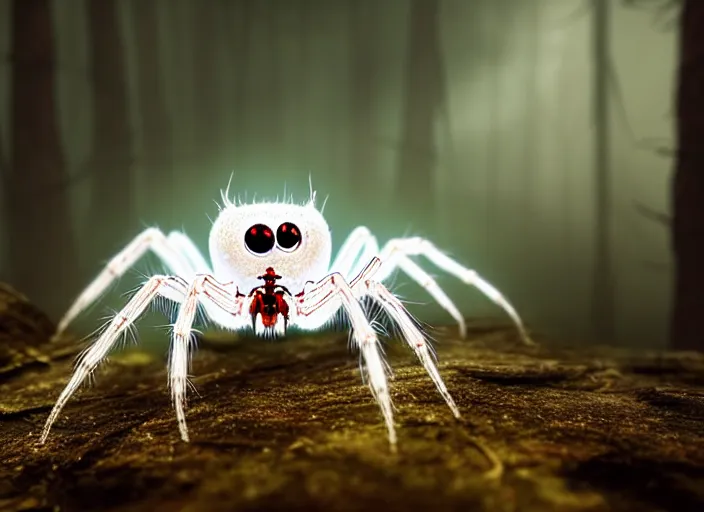 Image similar to white crystal clear spider with huge red eyes, in a forest. highly detailed 8 k. intricate. lifelike. soft light. fantasy horror style. cinematic post - processing