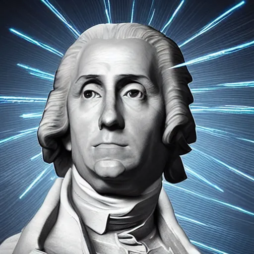 Prompt: “ unreal engine 5 render of a founding father with the declaration of independence with lasers coming out of the clouds, digital art ”