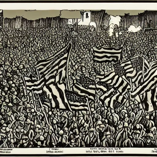 Image similar to first world war drawing, where is waldo style, high detailed print