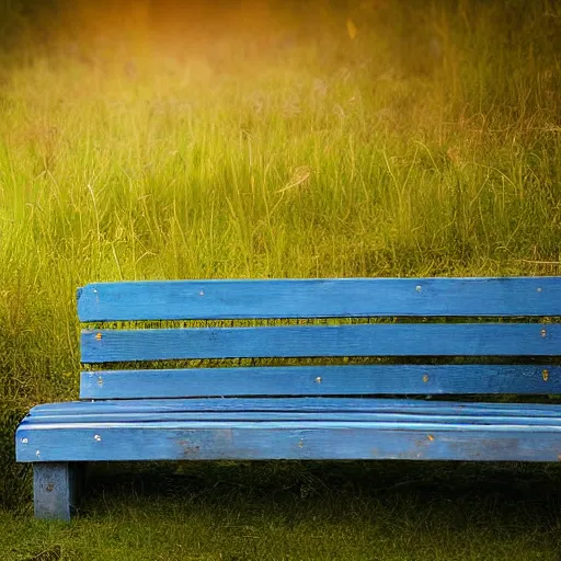 Prompt: Blue hour photography, a fox sitting on a bench, cool twilight lighting, 5am