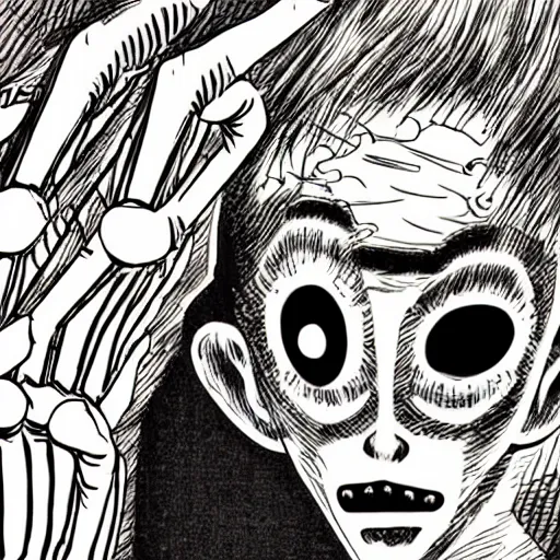 Prompt: manga panel, junji ito, body horror, horror, terrifying, nightmare fuel, scary,