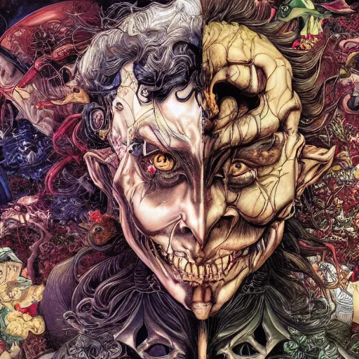 Image similar to portrait of crazy santacruz, symmetrical, by yoichi hatakenaka, masamune shirow, josan gonzales and dan mumford, ayami kojima, takato yamamoto, barclay shaw, karol bak