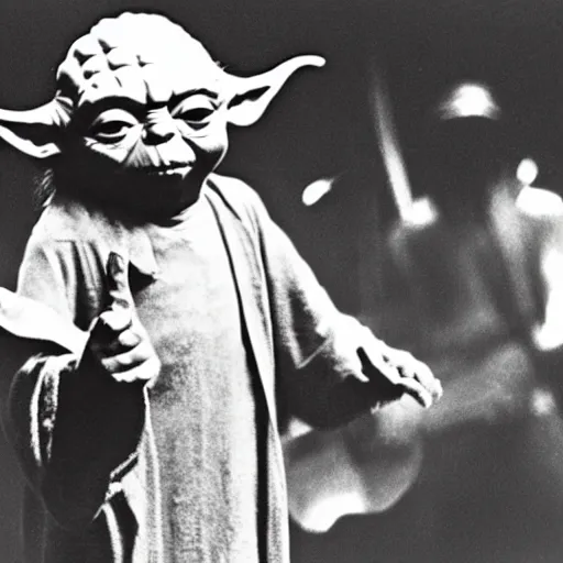 Image similar to yoda performing at woodstock