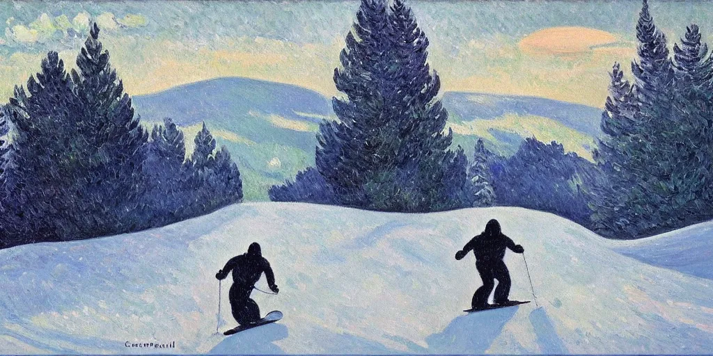 Image similar to pepe the frog snowboarding, gloomy landscape, expressive oil painting by christopher radlund and camille pissaro