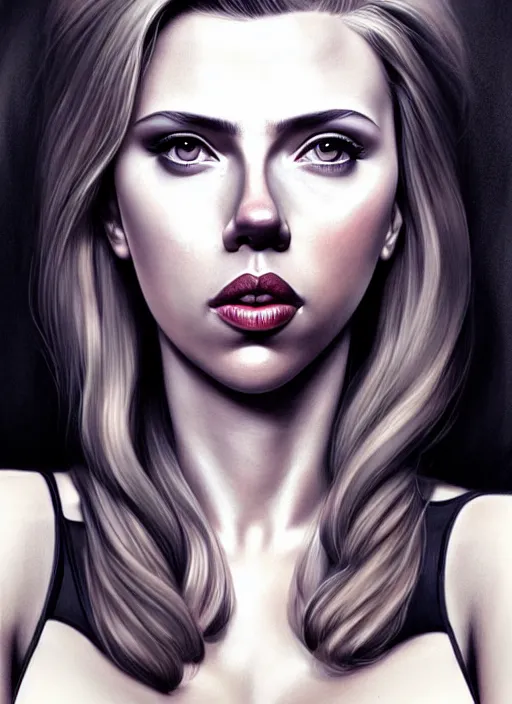 Prompt: full body gorgeous Scarlett Johansson, realistic character concept, full body pose, tattoos, autumn, makeup, shorter neck, illustration, symmetrical eyes and body, cinematic lighting, detailed realistic symmetrical eyes, artgerm, Joshua Middleton, single face, insanely detailed and intricate, beautiful
