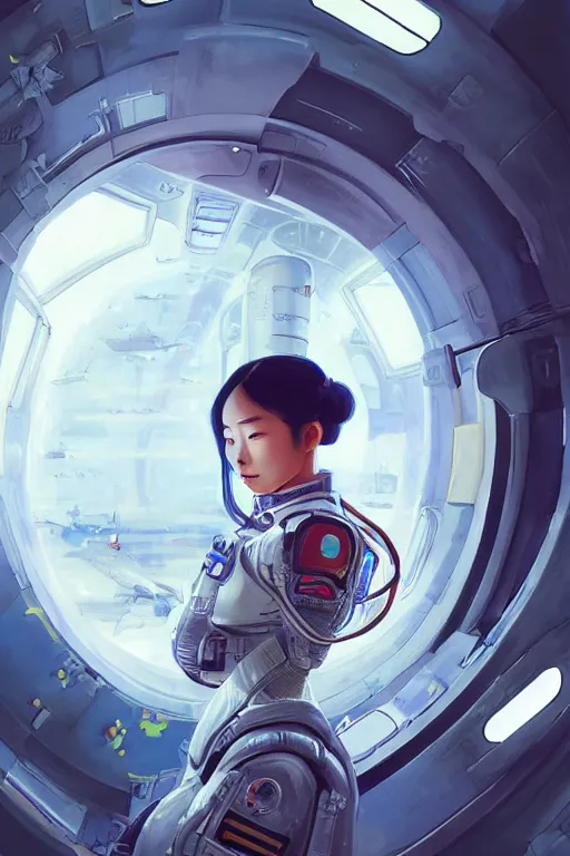 Image similar to portrait futuristic beautiful Asian Airforce armored pilot Girl, at inside of future fighter aircraft, ssci-fi, fantasy, intricate, very very beautiful, elegant, human anatomy, neon light, highly detailed, digital painting, artstation, concept art, soft light, smooth, sharp focus, illustration, art by tian zi and WLOP and alphonse mucha