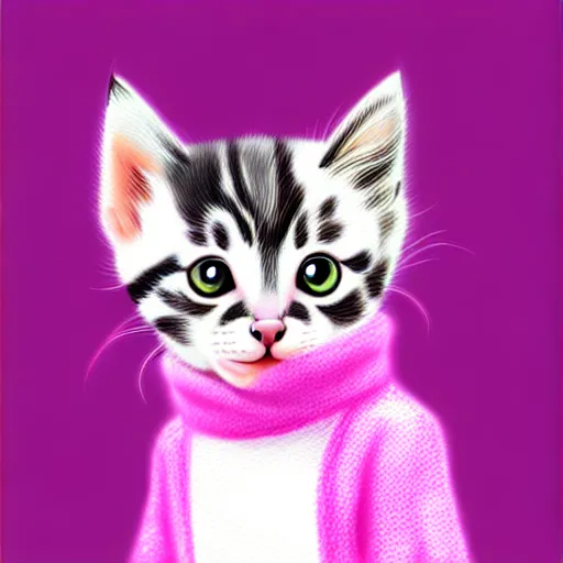 Image similar to cute kitten wearing a pink sweater, digital art, concept art, gemmy woud binnendijk, nixeu, artgerm