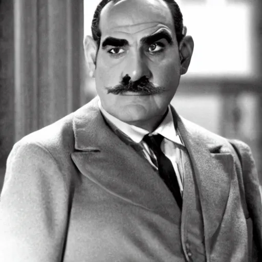 Image similar to scene of the hercule poirot tv serie featuring david suchet shaved