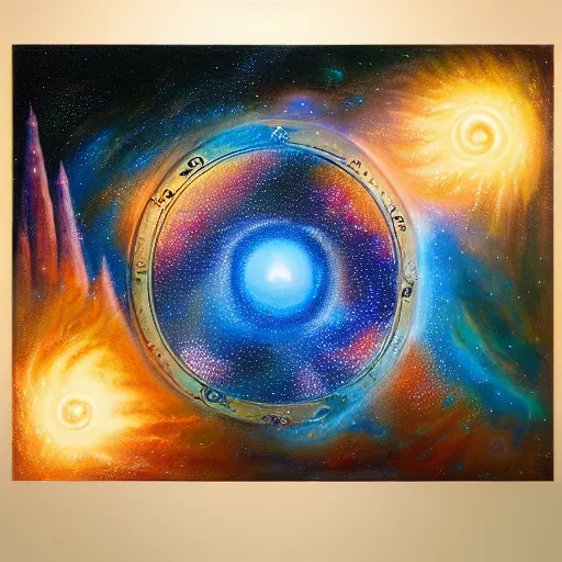 Image similar to metaverse made of ancient magic technology, galactic nebular astral realm sacred journey in oil painting, trending on artstation, award winning, emotional, highly detailed surrealist art