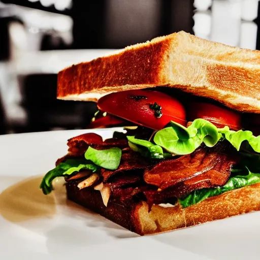 Image similar to close up high resolution photo of a blt, michelin star restaurant, very tasty, food photography, instagram, trending