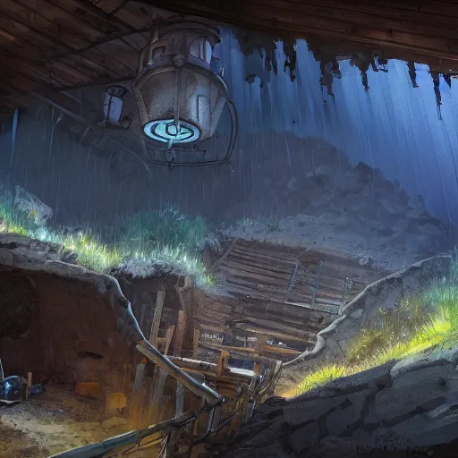 Prompt: concept art painting of a mine mineshaft with glass crystals, realistic, detailed, cel shaded, in the style of makoto shinkai and greg rutkowski and james gurney