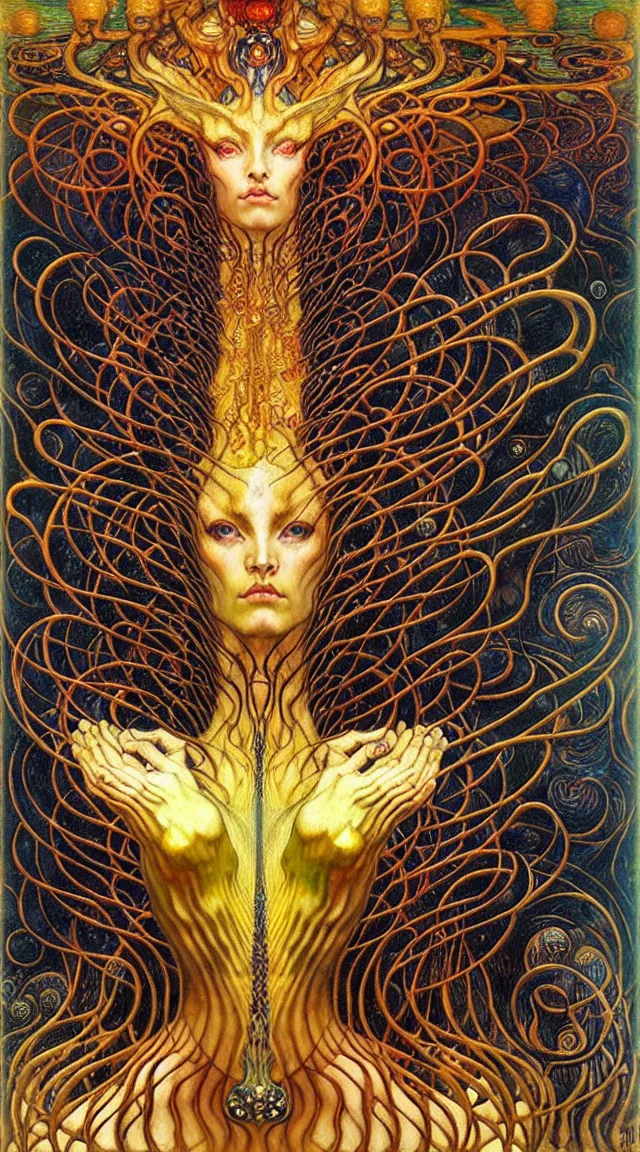 Image similar to Divine Chaos Engine by Karol Bak, Jean Delville, William Blake, Gustav Klimt, and Vincent Van Gogh, symbolist, visionary