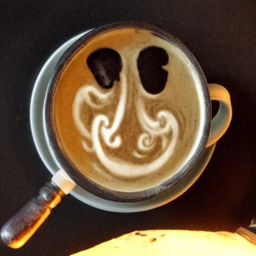 Prompt: plague doctor latte art, studio lighting, professional,