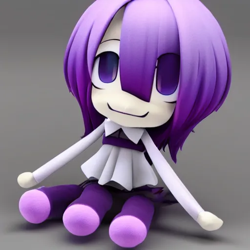 Prompt: cute fumo plush of a dark purple and white - haired prankster, anime, vray