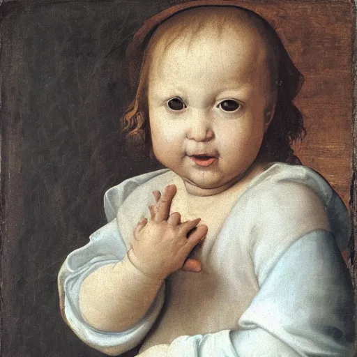 Prompt: Renaissance painting portrait of a baby
