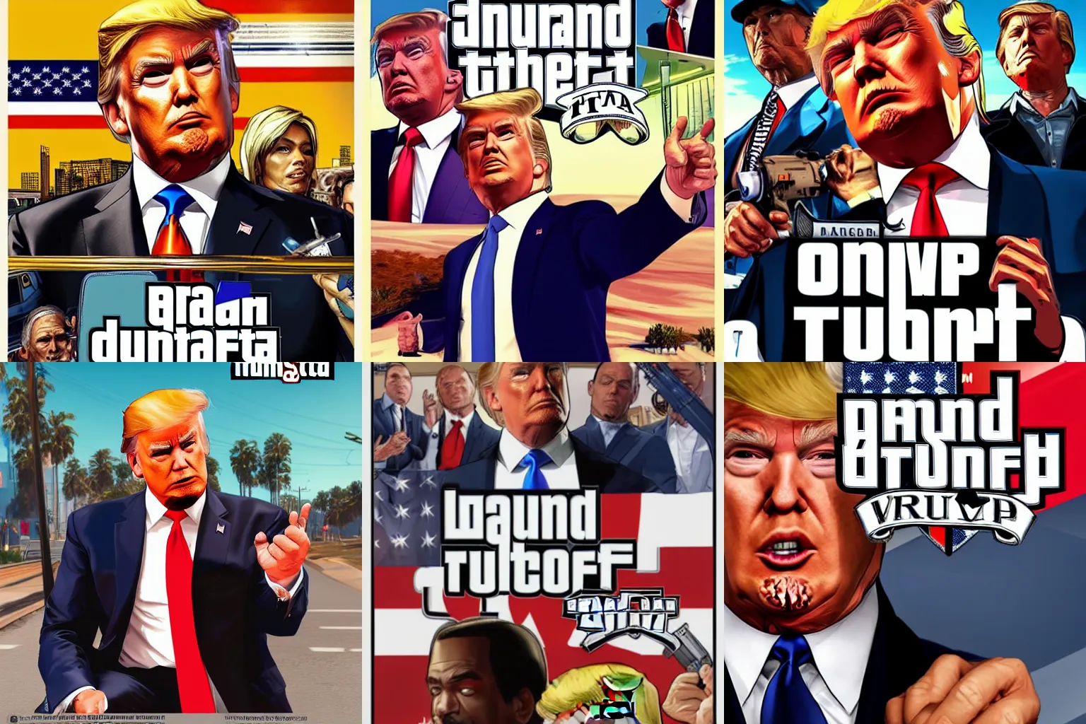 Prompt: Donald J Trump in GTA V, cover art by Stephen Bliss, artstation, no text